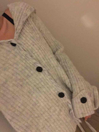 Ribbed Knit Off-Shoulder Button Cardigan