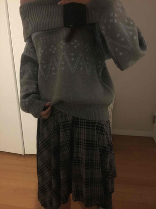 Ash Asymmetrical Hem Two-Tone Check Midi Skirt