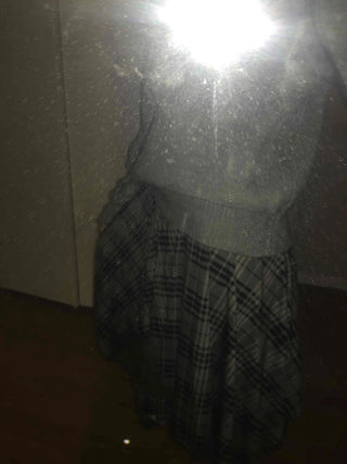 Ash Asymmetrical Hem Two-Tone Check Midi Skirt