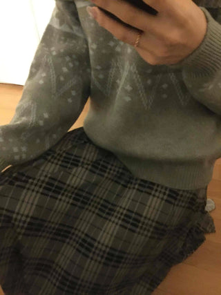 Ash Asymmetrical Hem Two-Tone Check Midi Skirt