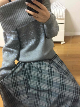 Ash Asymmetrical Hem Two-Tone Check Midi Skirt