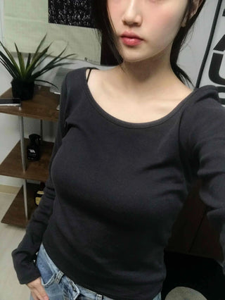 Modern Color Pigment Slim Fit Round Neck Long Sleeve Tee