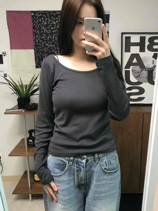 Modern Color Pigment Slim Fit Round Neck Long Sleeve Tee