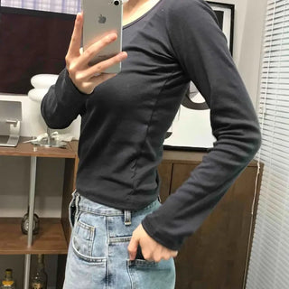 Modern Color Pigment Slim Fit Round Neck Long Sleeve Tee