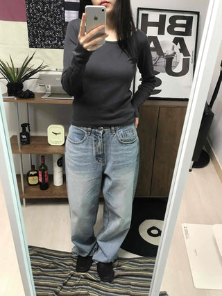 Modern Color Pigment Slim Fit Round Neck Long Sleeve Tee