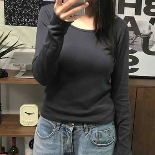 Modern Color Pigment Slim Fit Round Neck Long Sleeve Tee