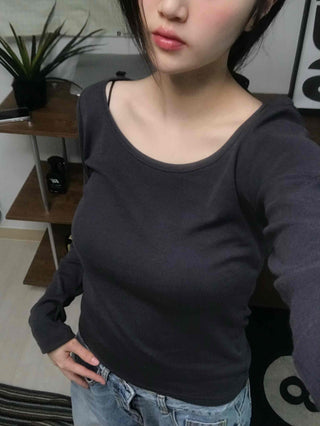 Modern Color Pigment Slim Fit Round Neck Long Sleeve Tee