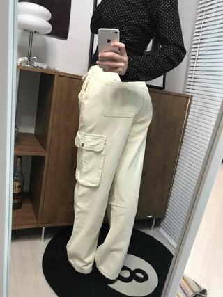 Multi-pocket cargo wide long pants