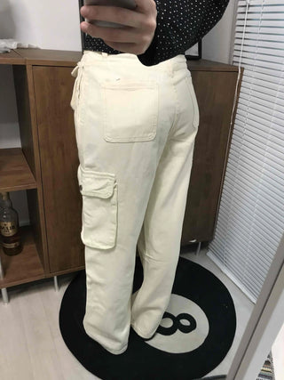 Multi-pocket cargo wide long pants