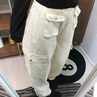Multi-pocket cargo wide long pants
