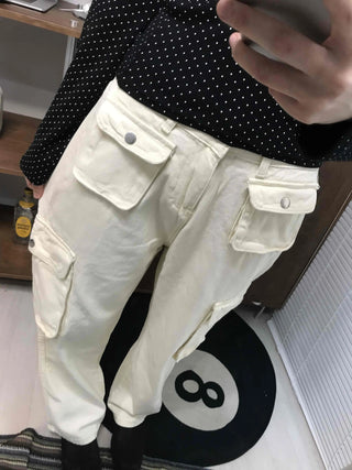 Multi-pocket cargo wide long pants