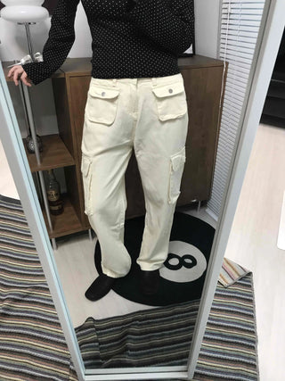 Multi-pocket cargo wide long pants