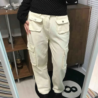 Multi-pocket cargo wide long pants