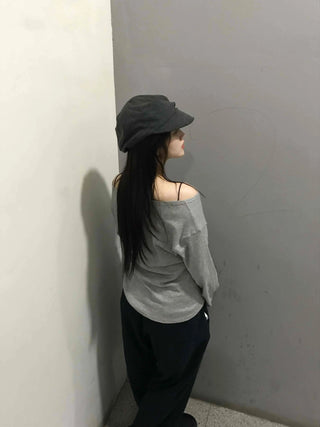 Chic Wide Neck Off-Shoulder Slim Fit Long Sleeve T-Shirt
