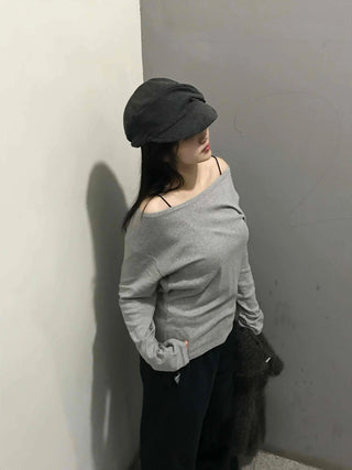 Chic Wide Neck Off-Shoulder Slim Fit Long Sleeve T-Shirt