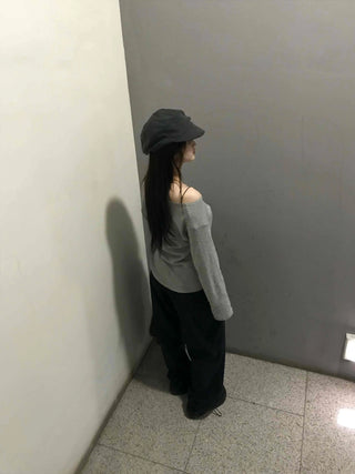 Chic Wide Neck Off-Shoulder Slim Fit Long Sleeve T-Shirt