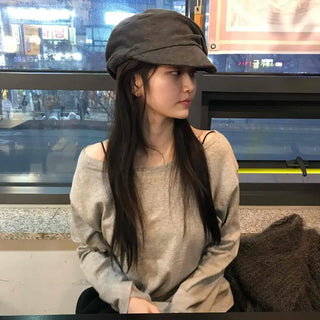 Chic Wide Neck Off-Shoulder Slim Fit Long Sleeve T-Shirt