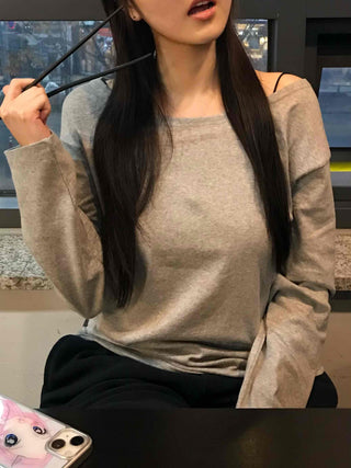 Chic Wide Neck Off-Shoulder Slim Fit Long Sleeve T-Shirt