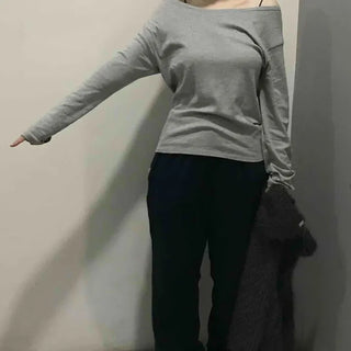 Chic Wide Neck Off-Shoulder Slim Fit Long Sleeve T-Shirt