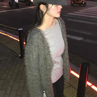 Boucle Knit Drop Shoulder Open Cardigan