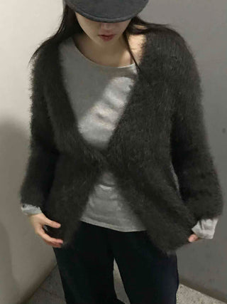 Boucle Knit Drop Shoulder Open Cardigan