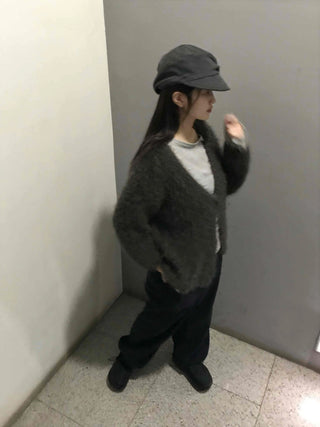 Boucle Knit Drop Shoulder Open Cardigan