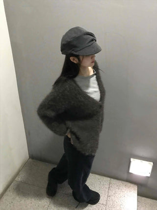 Boucle Knit Drop Shoulder Open Cardigan