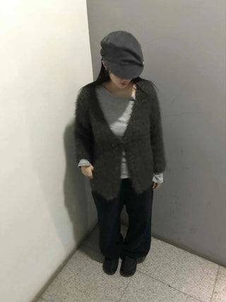 Boucle Knit Drop Shoulder Open Cardigan