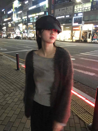 Boucle Knit Drop Shoulder Open Cardigan