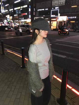 Boucle Knit Drop Shoulder Open Cardigan