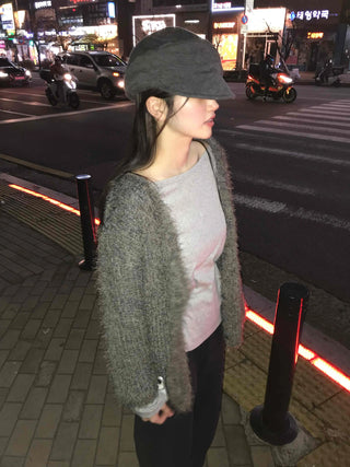 Boucle Knit Drop Shoulder Open Cardigan