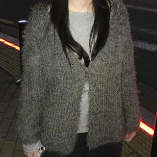 Boucle Knit Drop Shoulder Open Cardigan
