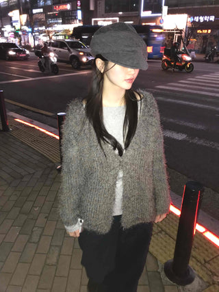 Boucle Knit Drop Shoulder Open Cardigan