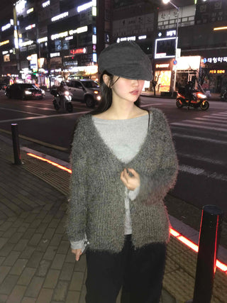 Boucle Knit Drop Shoulder Open Cardigan