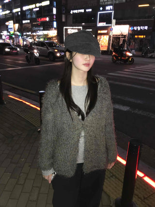 Boucle Knit Drop Shoulder Open Cardigan