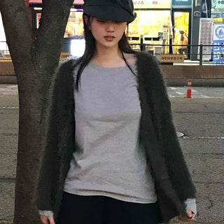 Boucle Knit Drop Shoulder Open Cardigan