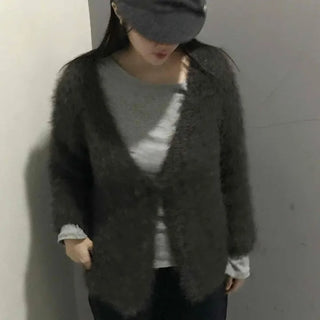 Boucle Knit Drop Shoulder Open Cardigan