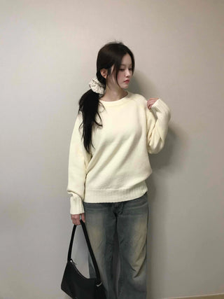 Washed Fade Banding Cuff Round Knit