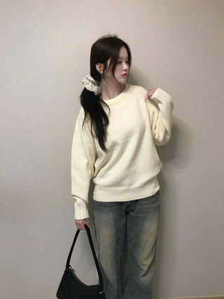 Washed Fade Banding Cuff Round Knit