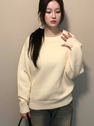 Washed Fade Banding Cuff Round Knit