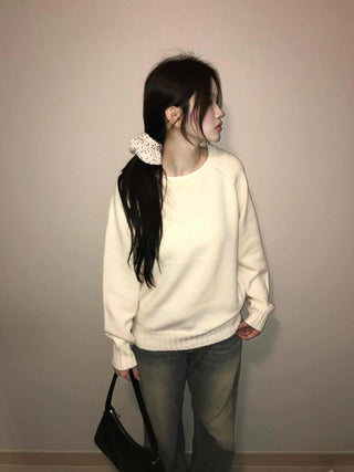 Washed Fade Banding Cuff Round Knit