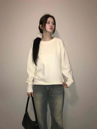 Washed Fade Banding Cuff Round Knit
