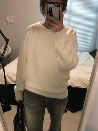 Washed Fade Banding Cuff Round Knit