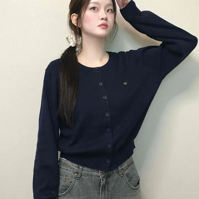 Daily Basic Round Button Crop Knit Cardigan