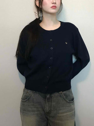 Daily Basic Round Button Crop Knit Cardigan