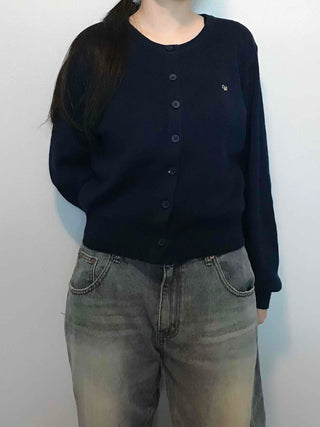 Daily Basic Round Button Crop Knit Cardigan
