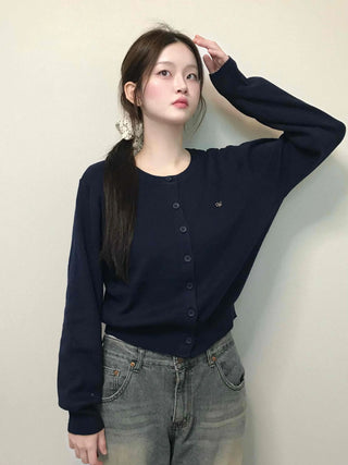 Daily Basic Round Button Crop Knit Cardigan