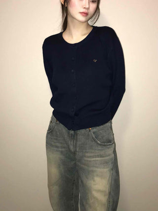 Daily Basic Round Button Crop Knit Cardigan