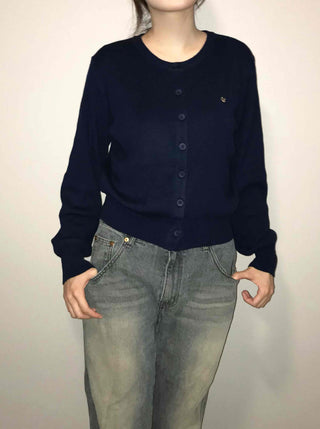 Daily Basic Round Button Crop Knit Cardigan