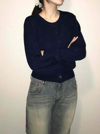 Daily Basic Round Button Crop Knit Cardigan
